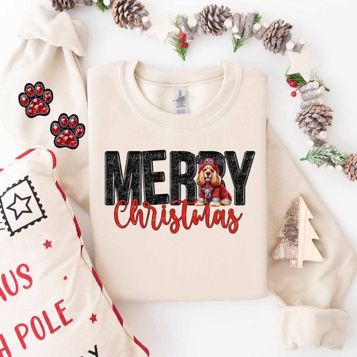 Merry Christmas cocker spaniel FRONT ONLY (VIRGO) 53837 DTF transfer