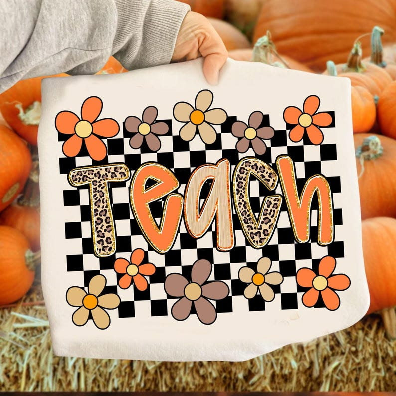 Teach checker and flowers DTF transfer