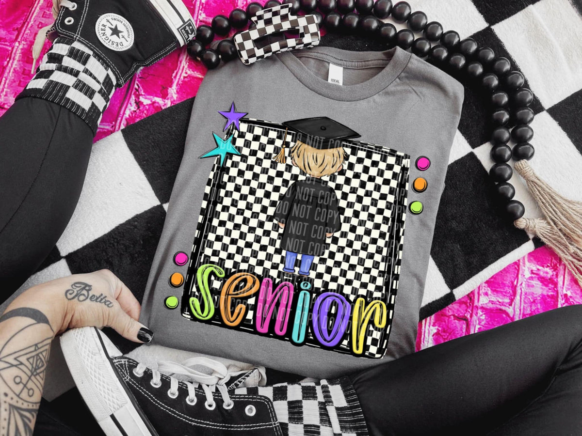 Senior 6 checkered preppy bright (Caplinger) 91446 DTF transferr