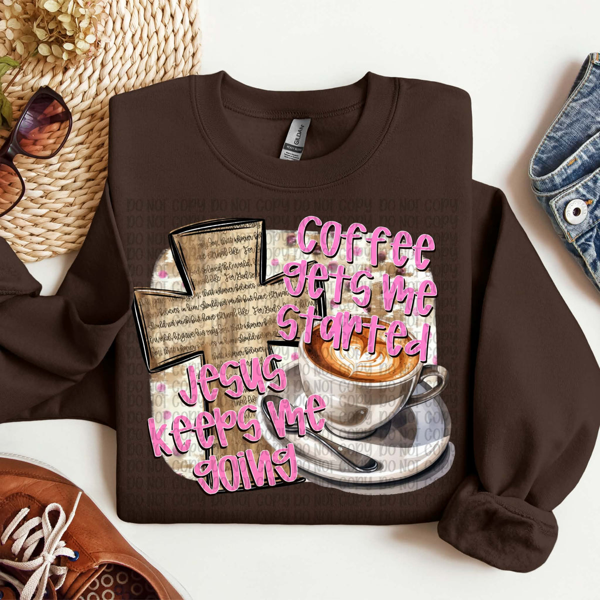 Coffee gets me started Jesus keeps me going (VP) DTF transfer