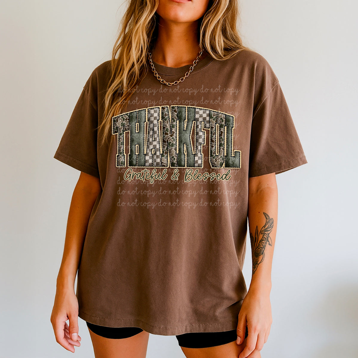 Thankful Grateful Blessed camo and checker varisty font 117417 DTF Transfer