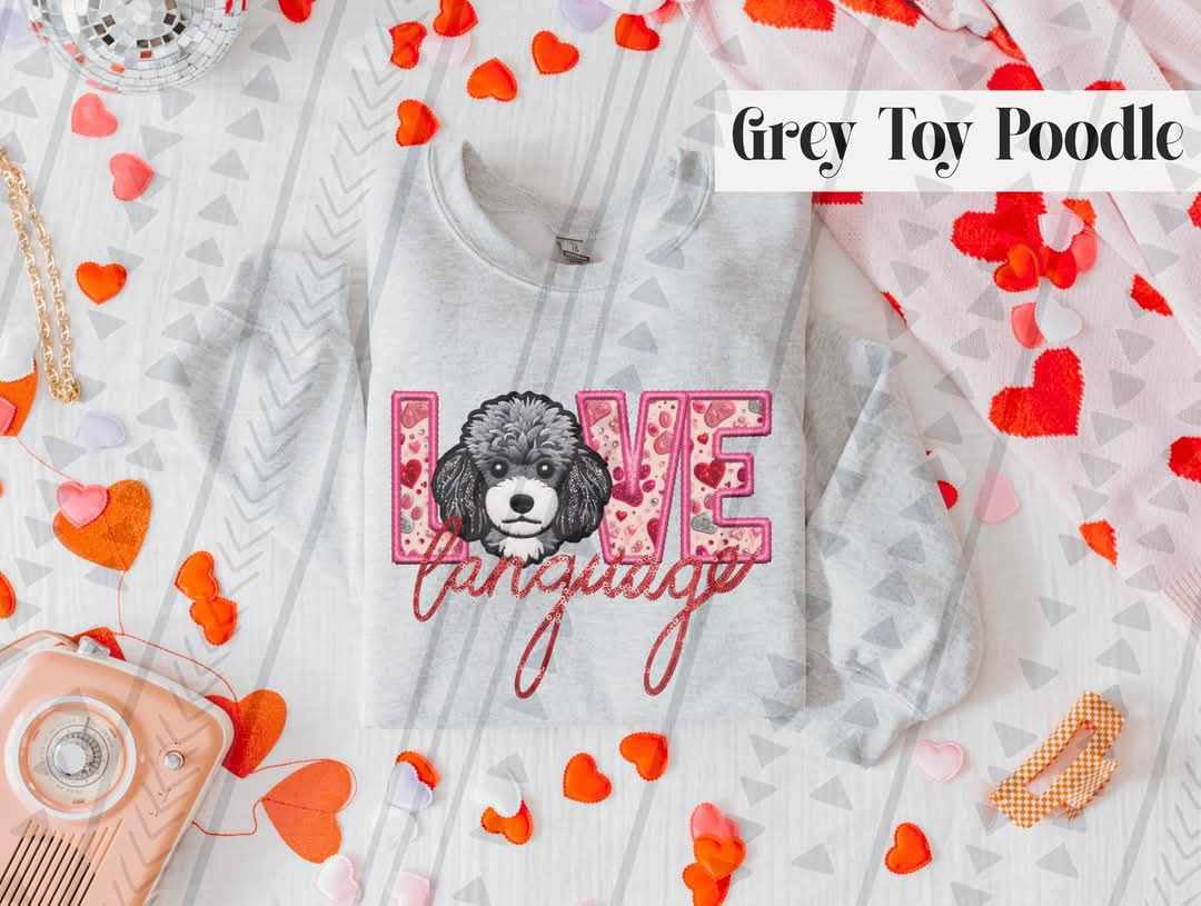 Love language grey toy poodle 75424 DTF transfer