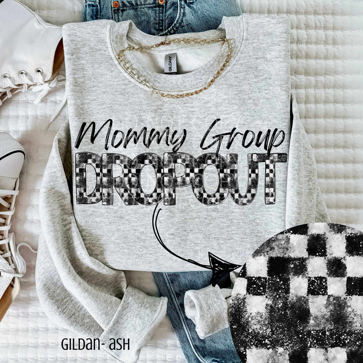 Mommy group dropout checkered and glitter (CSG) 84226 DTF transfer