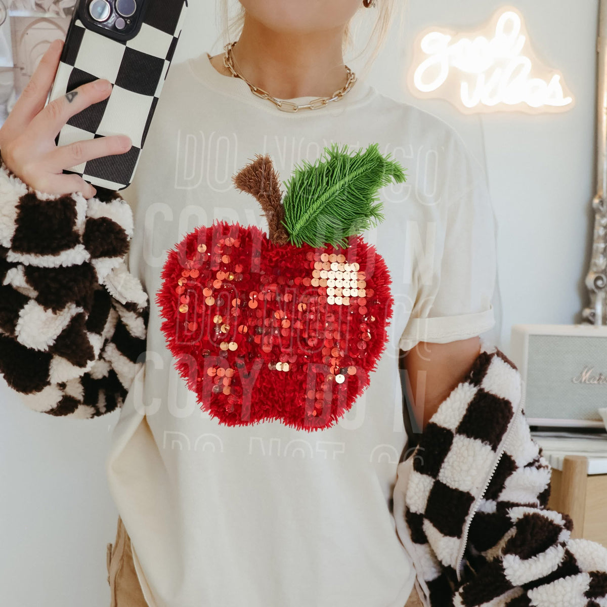 Faux Sequin Apple SBB DTF Transfer