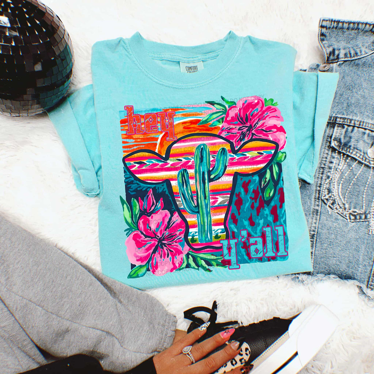 Hey Yall cow silhouette with cactus SCG DTF transfer