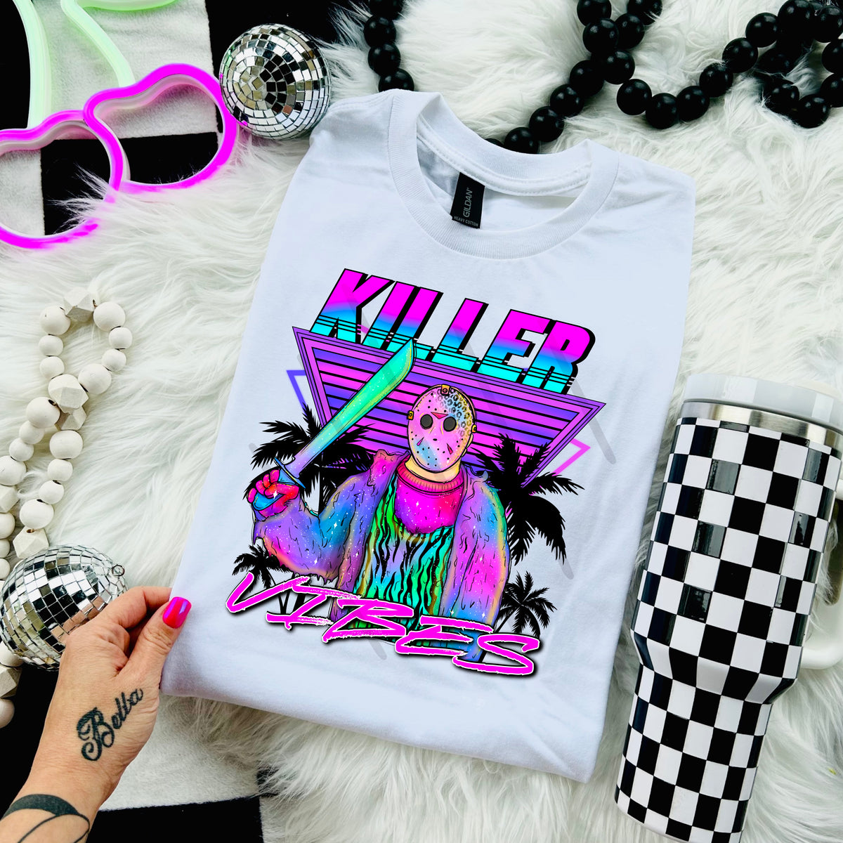 Killer Vibes Neon Jason with palm trees 110956 DTF transfer