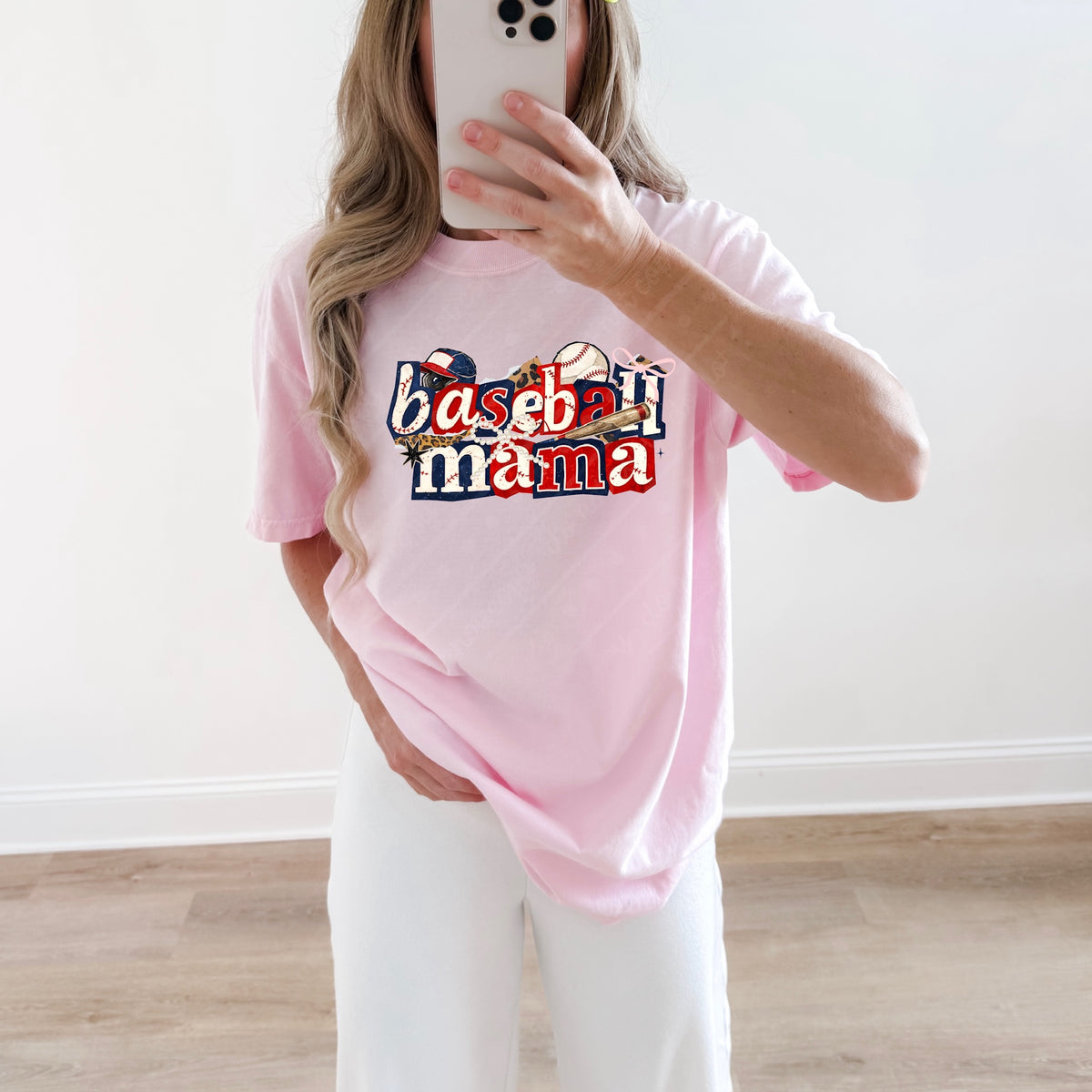 Baseball Mama with pearl bow DTF Transfer