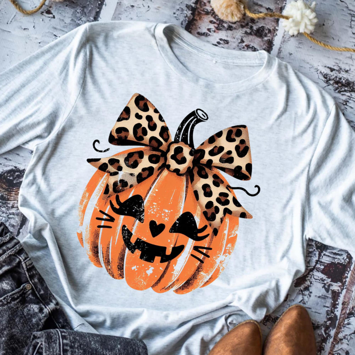 Cat Face Pumpkin with leopard bow (revel) DTF transfer