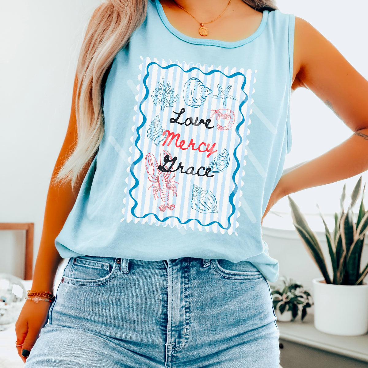 Love Mercy Grace Nautical Stripes 110611 DTF transfer