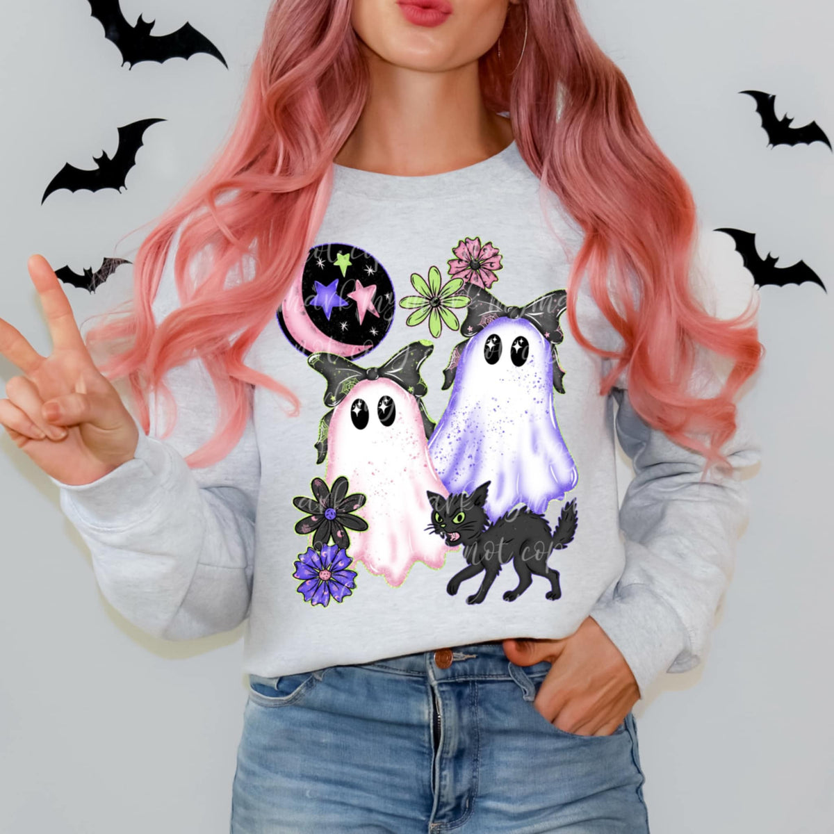 Ghosts Bows and black cat DTF transfer