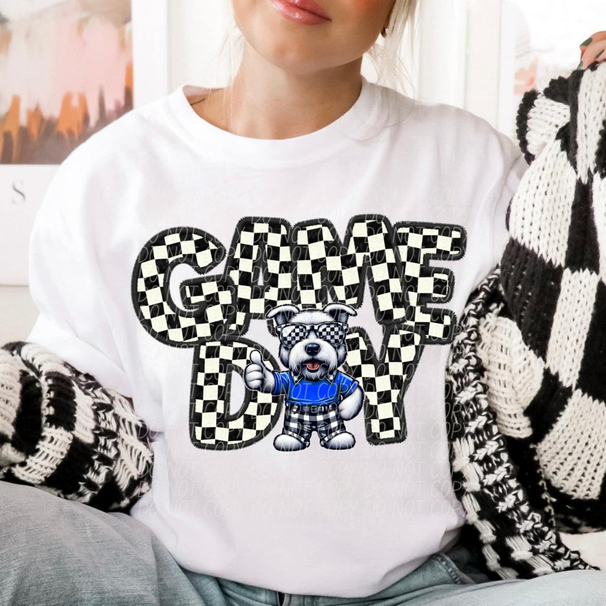 Game day dog with blue shirt checkered (CITY) 91380 TF transfer