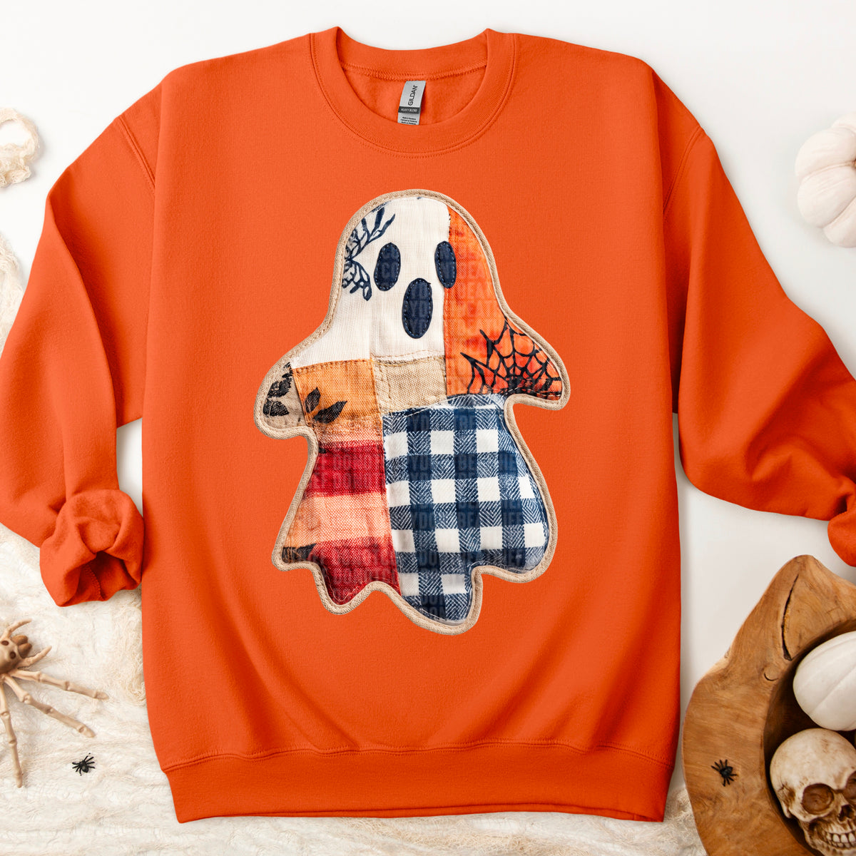 Faux Fabric ghost with patchwork DTF transfer