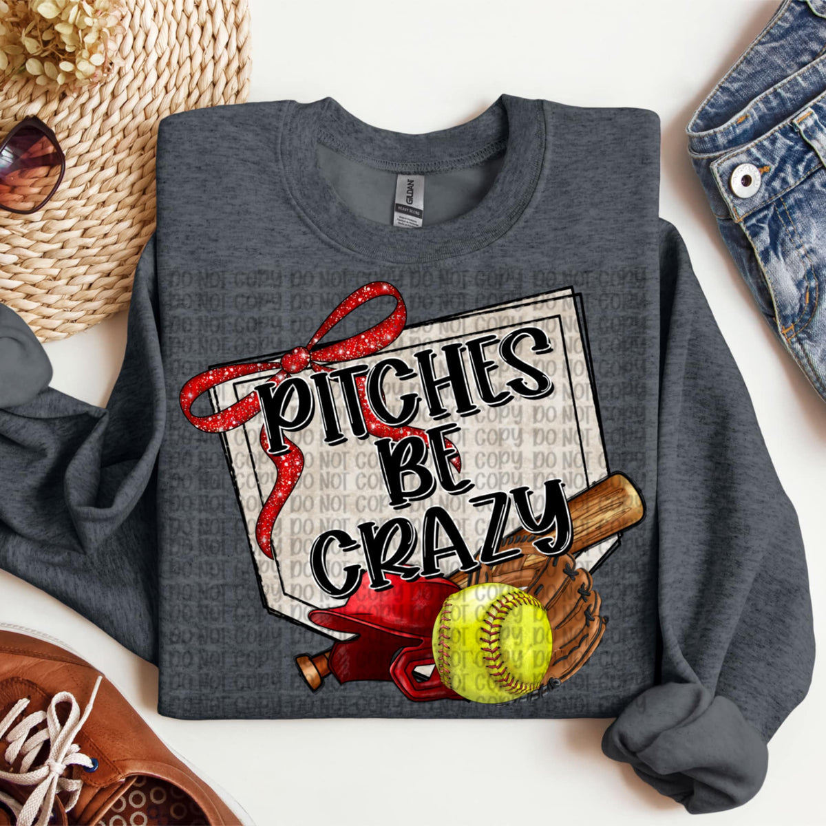 Pitches be crazy red bow softball (VP) 91929 DTF transfer