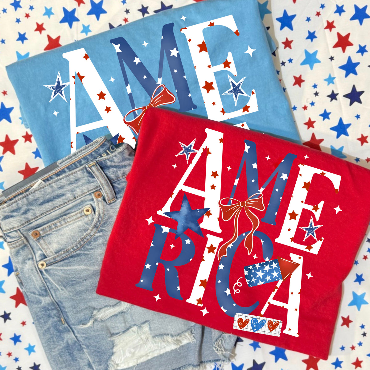 America Stacked (white and blue letters) (CSC) DTF Transfer