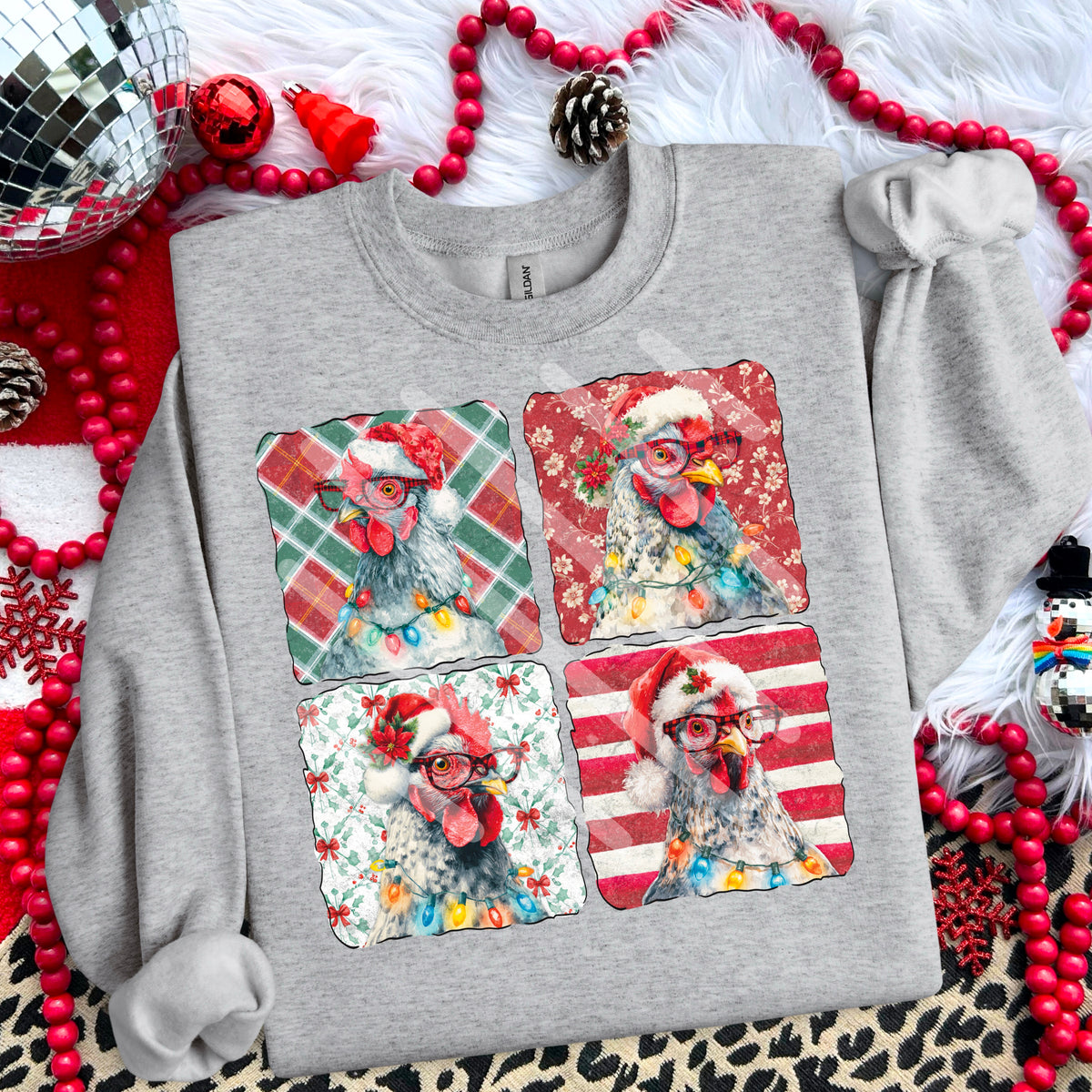 Four Christmas Chicken Frames 114257 DTF transfer