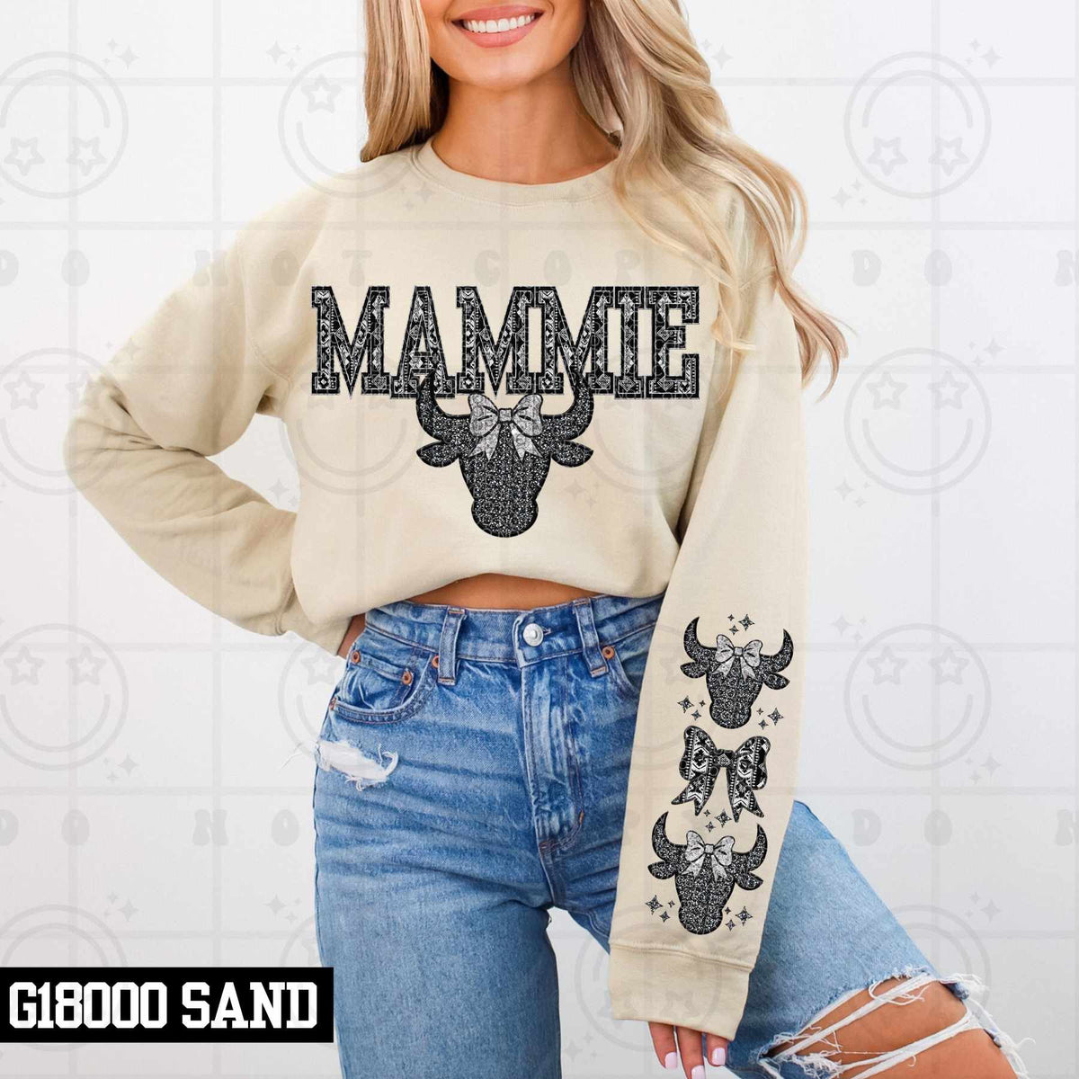Mammie bull head with bow FRONT (HW) 79230 DTF transfer