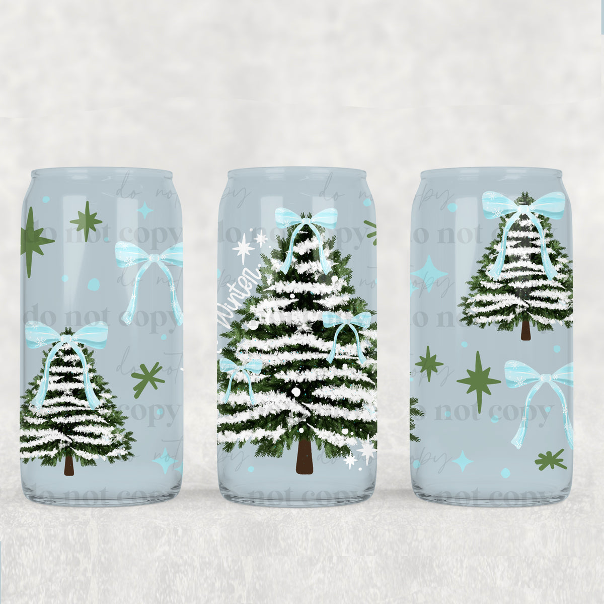 Hello Winter bow tree (csc) UV DTF WRAP