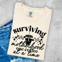 Surviving motherhood one coffee at a time BLACK (CSC) 52681 DTF transfer