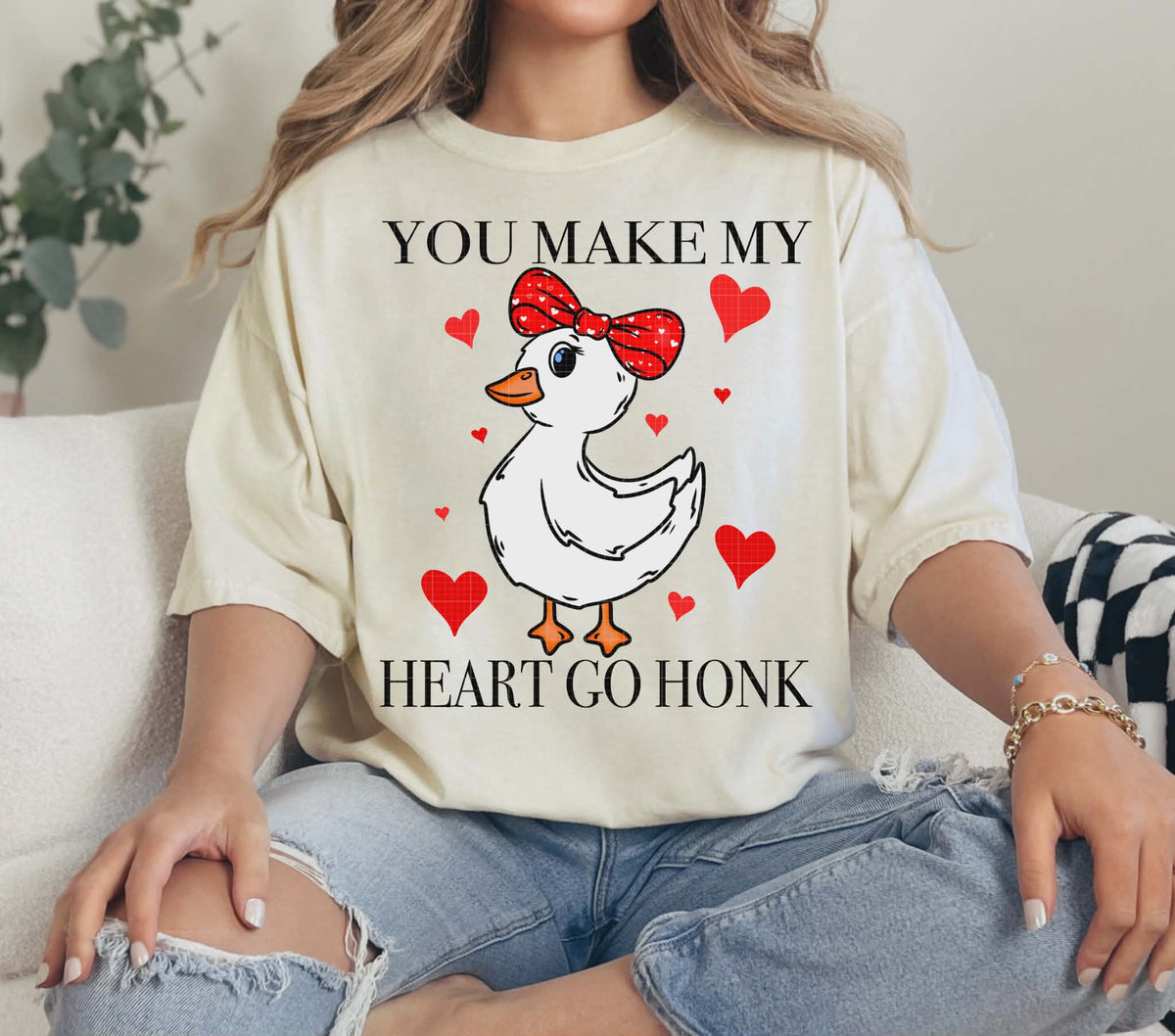 You make my heart go honk goose red hearts (LINDA) DTF transfer