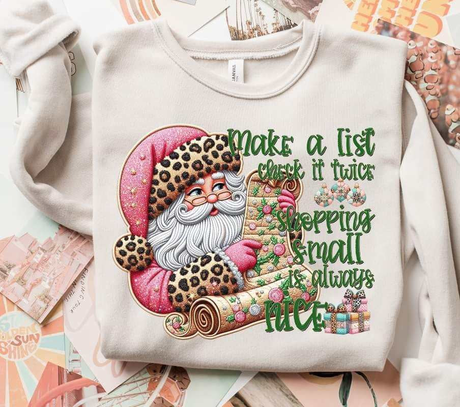 Make a list check it twice shopping small is always nice (S&G) 65460 DTF transfer