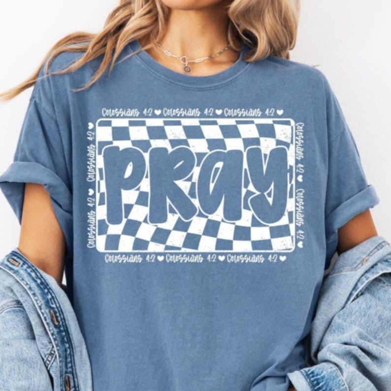 Pray checkered background WHITE 106491 DTF transfer