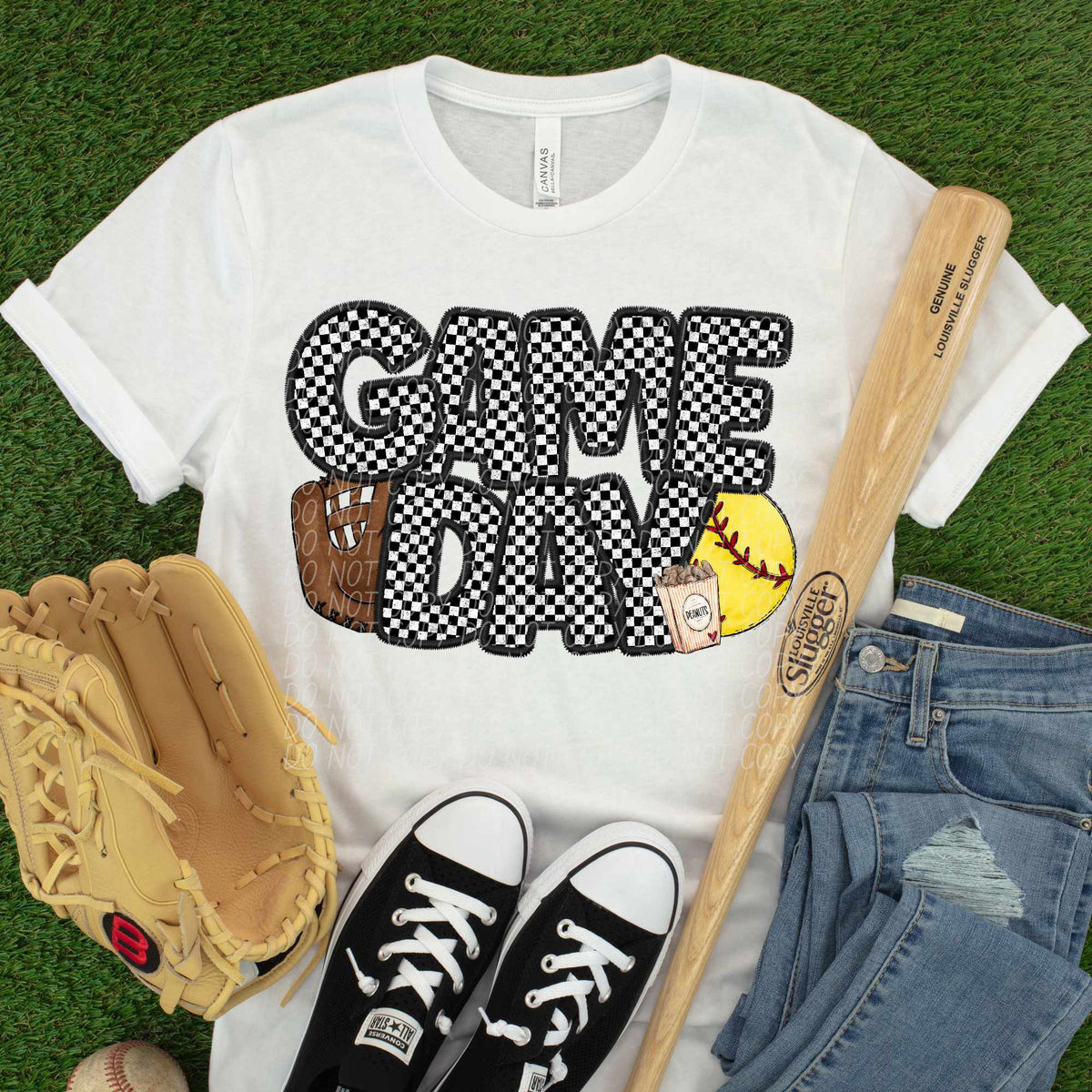 Game day checkered with softball (CITY) 84967 DTF transfer