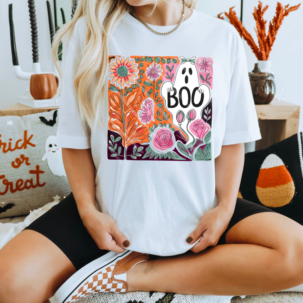 Boo pink orange and green with ghost 110888 DTF transfer