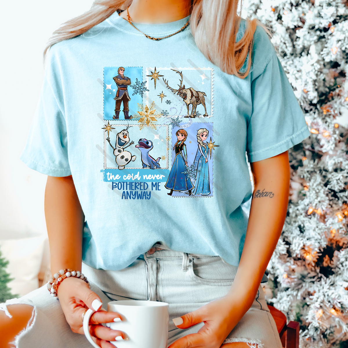 The cold never bothered me stamps exclusive DTF transfer
