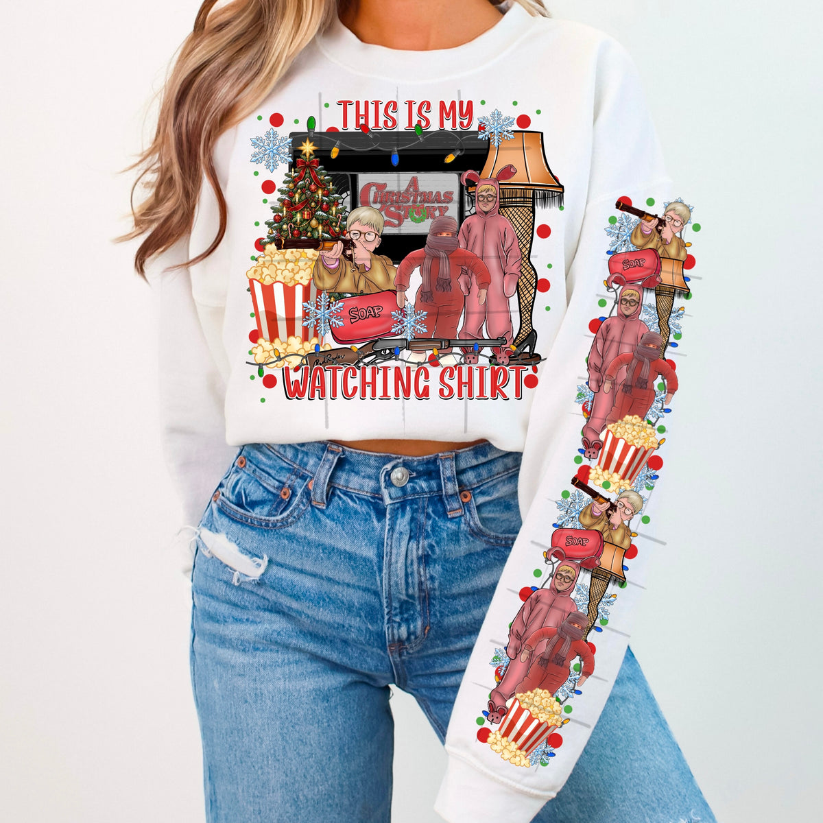 Christmas story watching shirt (SLEEVE ONLY) (Starlight) DTF Transfer
