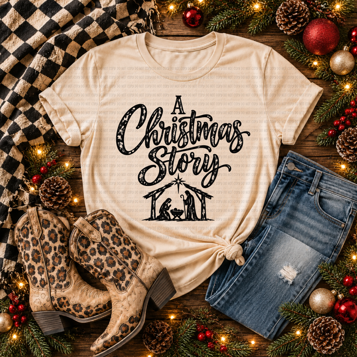 A Christmas story vintage manger BLACK (Revel) DTF Transfer