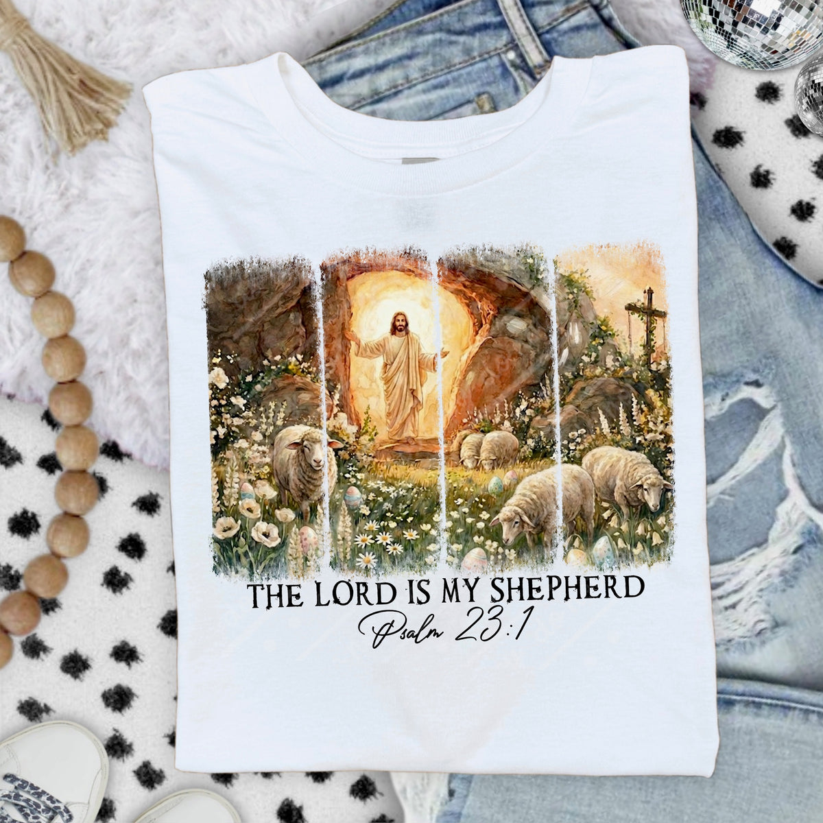 The lord is my shepherd brushstrokes BLACK WORDS Sunday special DTF transfer