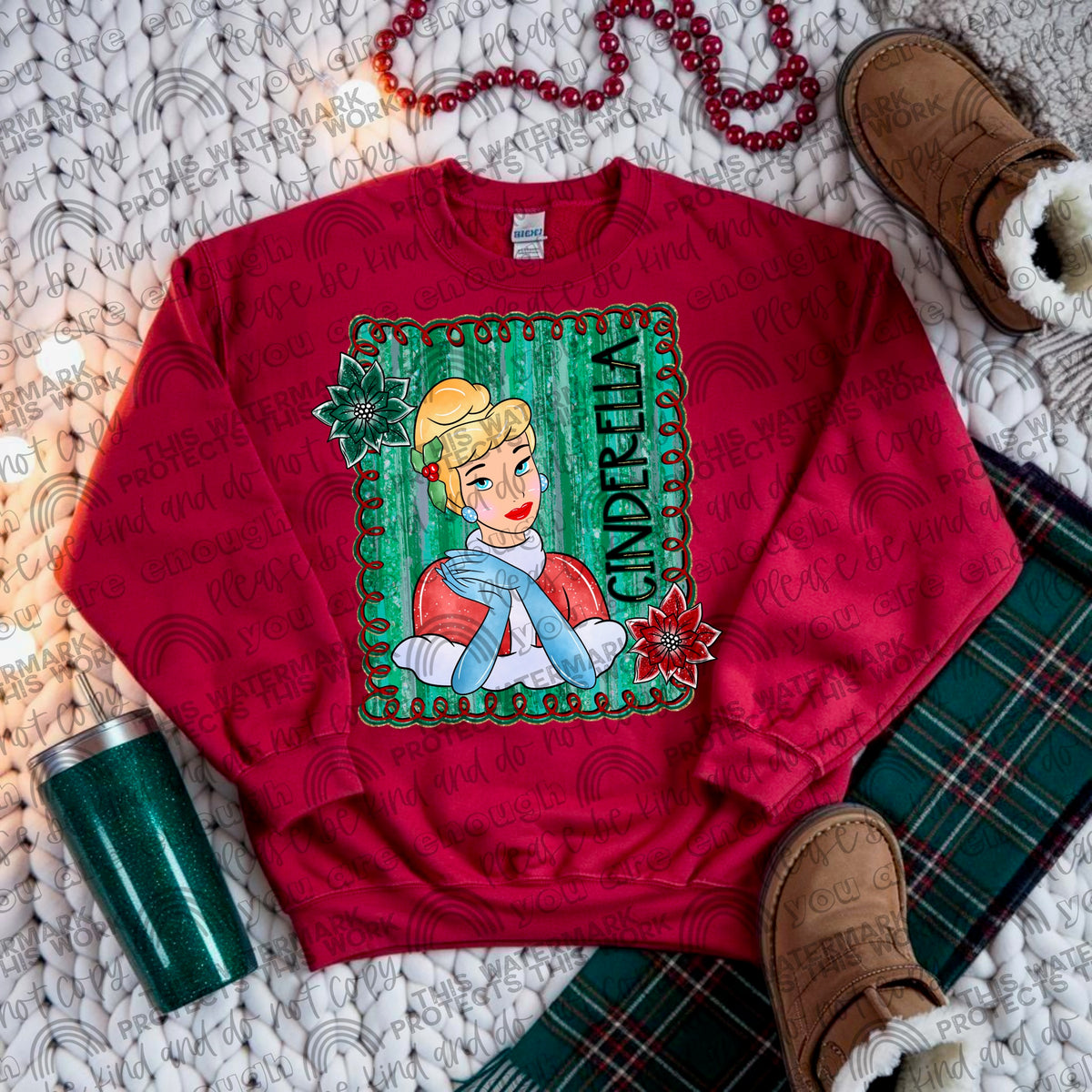 Cind green squiggly frame Santa hat DTF transfer