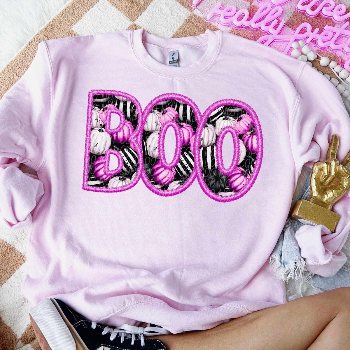 Boo pink outline pink pumpkins (CITY) 55916 DTF transfer