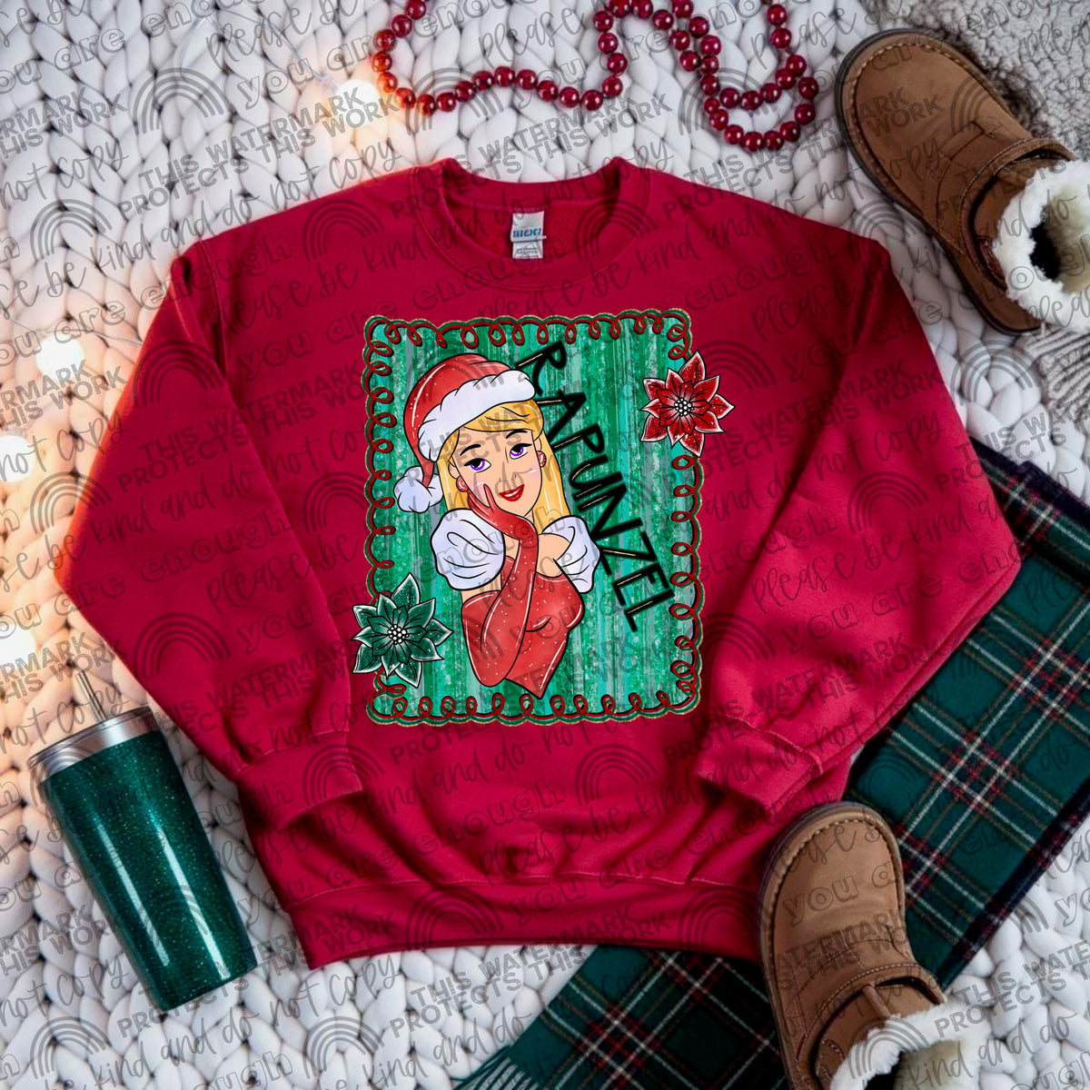 Rapun green squiggly frame Santa hat DTF transfer