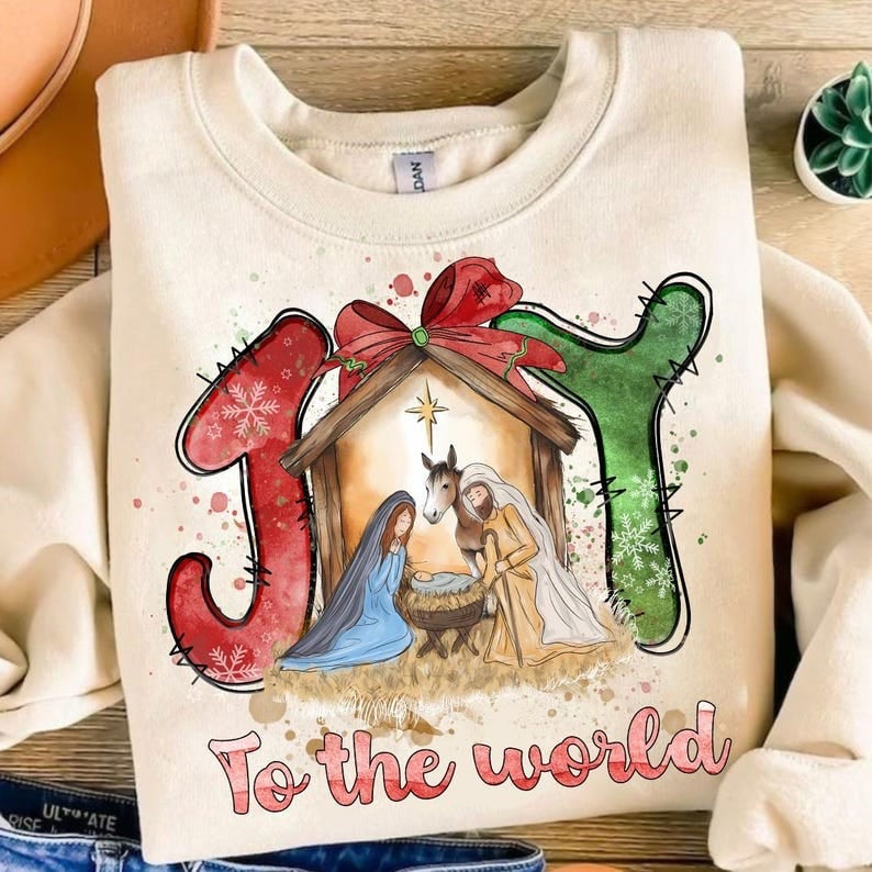 Joy to the world green and red font 64839 DTF transfer