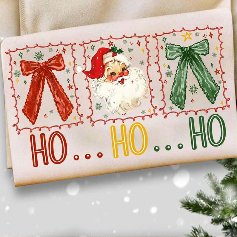 Ho Ho Ho Santa and bow stamps DTF transfer