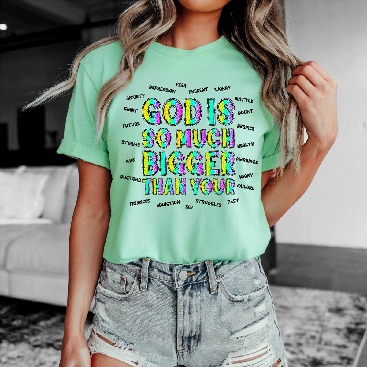 God is so bigger than your colorful and black font 91632 DTF transfer