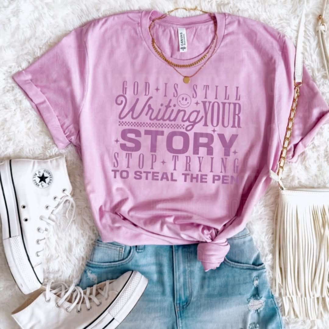 God is still writing your story purple font (SBB) 96251 DTF transfer