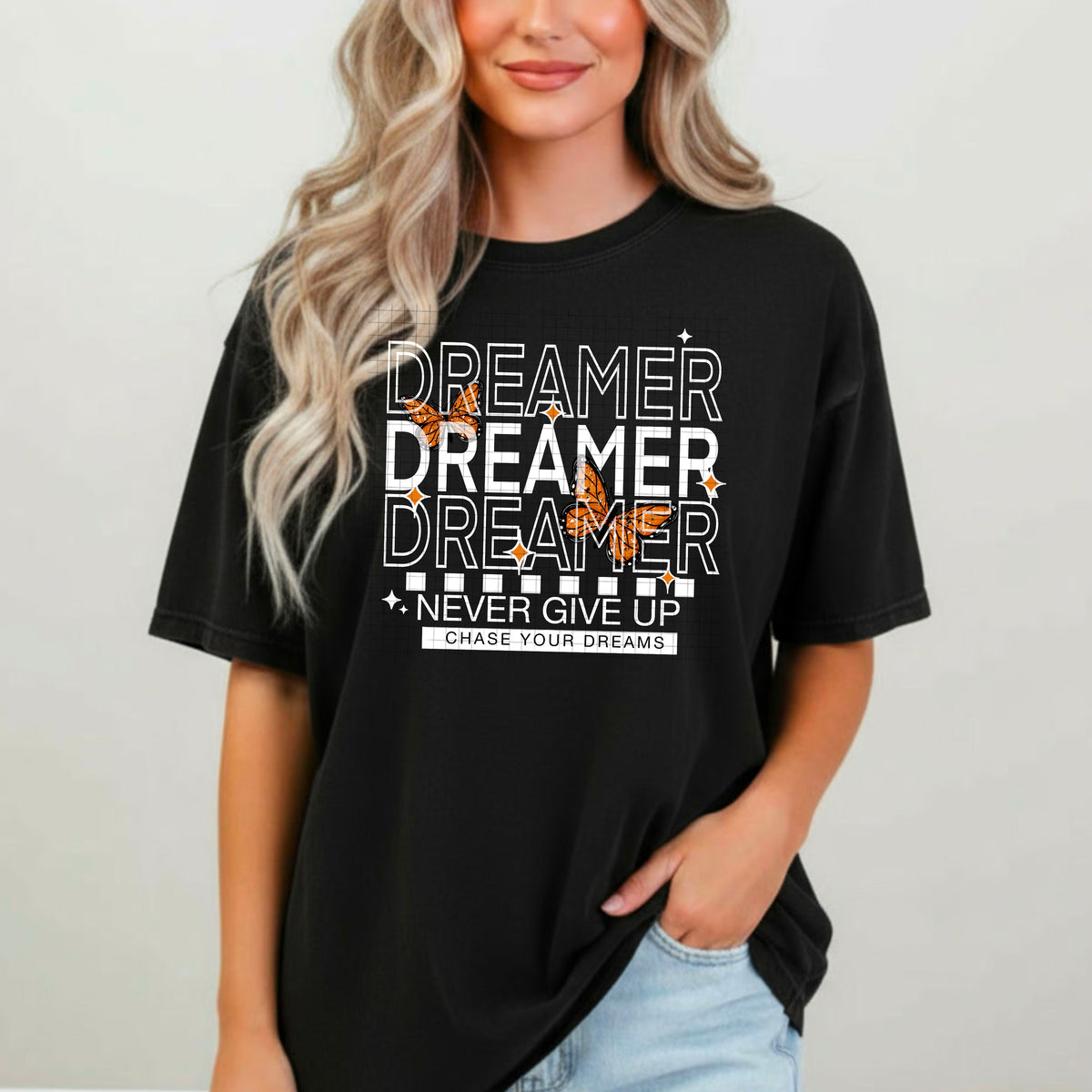 Dreamer butterflies white words (CSC) DTF Transfer