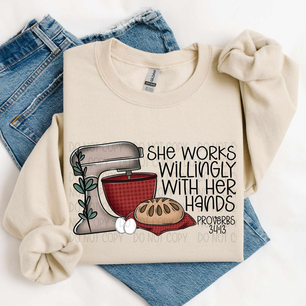 She works willingly with her hands  (SWD) 79557 DTF transfer