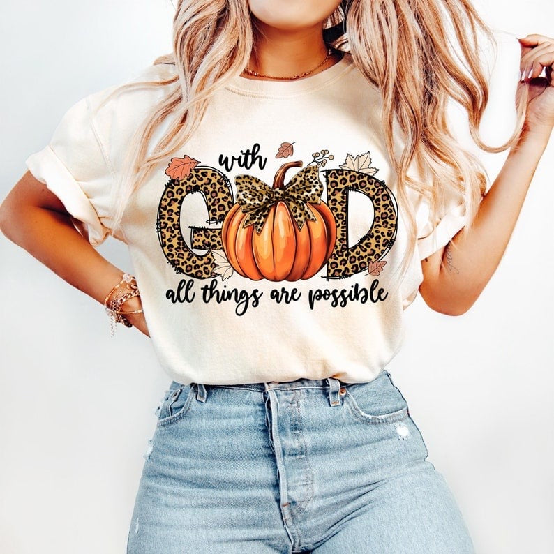 With god all things are possible leopard and pumpkin 58227 DTF transfer