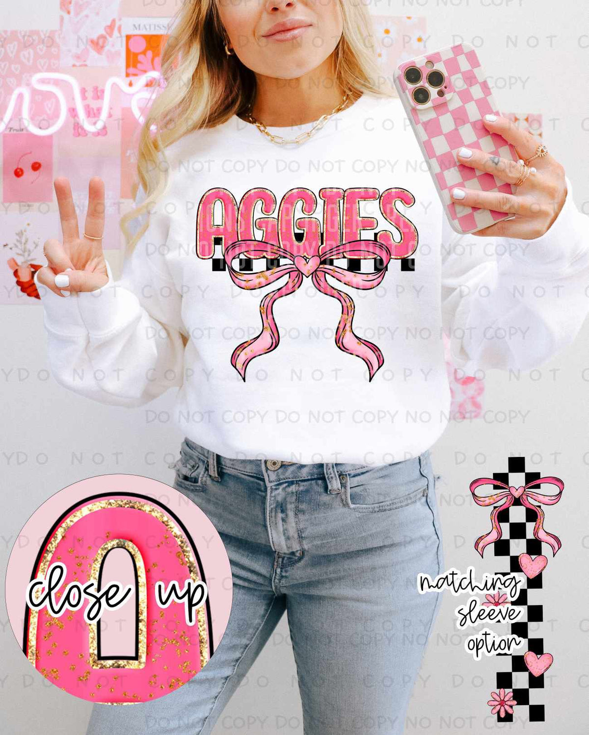 Aggies pink and gold with bow (Caplinger) 80422 DTF transfer