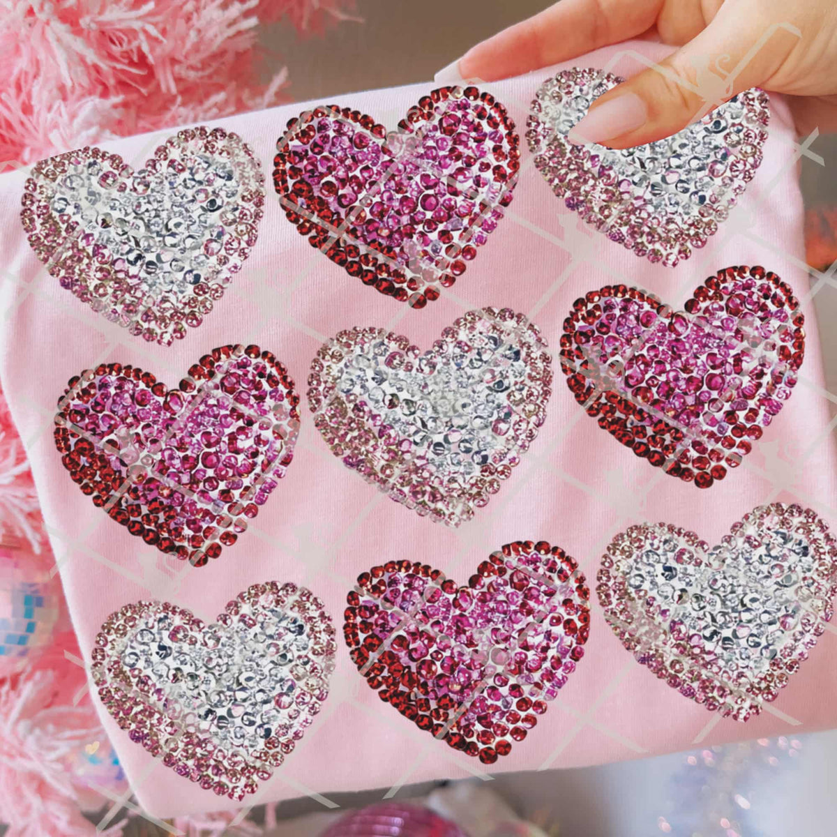 Faux Rhinestone hearts grid (TGG) DTF Transfer