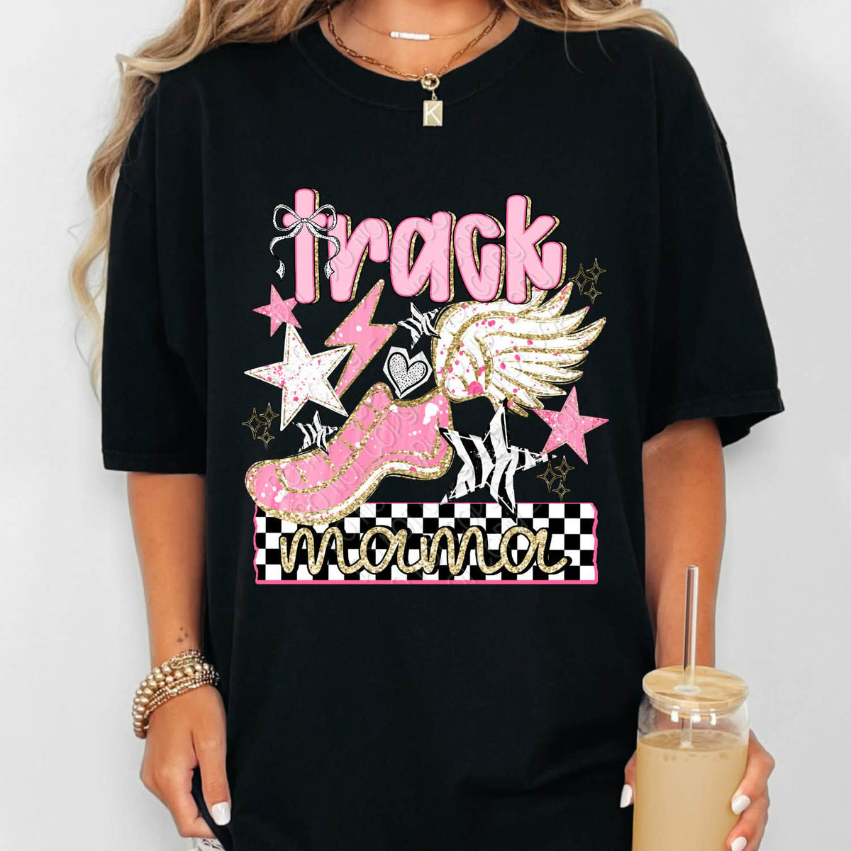 Track Mama pink with stars (DWS) DTF Transfer