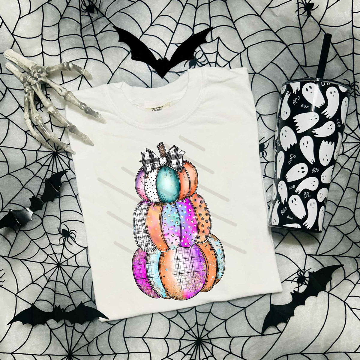 Stacked Pumpkins with plaid bow DTF transfer