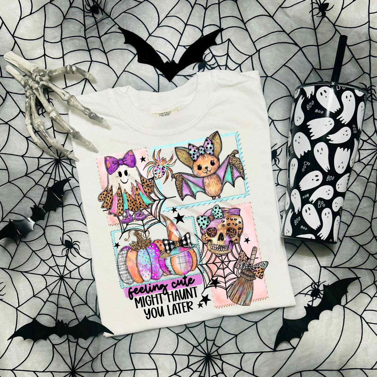 Feeling Cute Might Haunt You Later collage stamps and skull DTF transfer