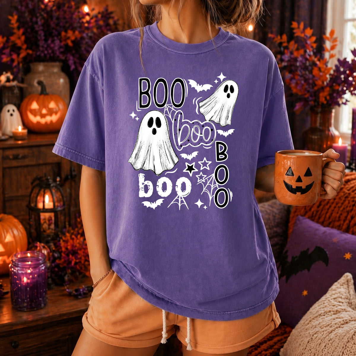Boo repeated collage white (csc) DTF Transfer