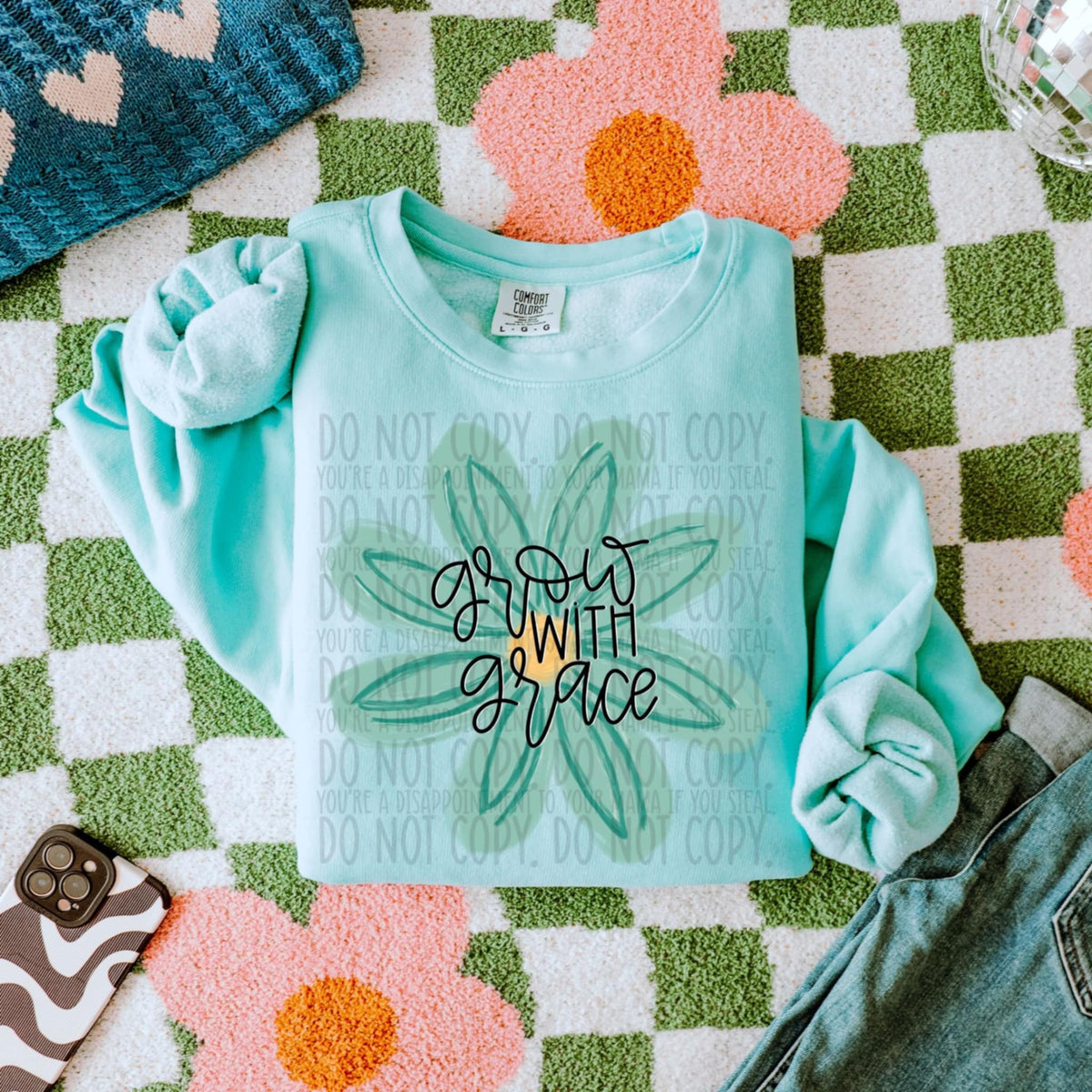 Grow with grace blue flower (SWD) 97842 DTF transfer