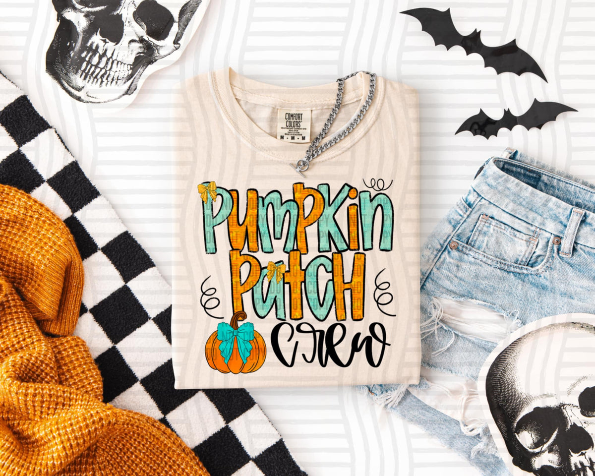 Pumpkin Patch Crew blue and orange (caplinger) DTF transfer