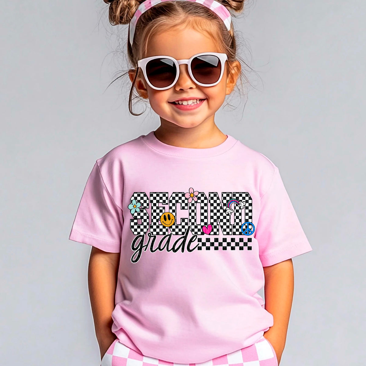 Second grade checkered with doodles 95625 DTF transfer